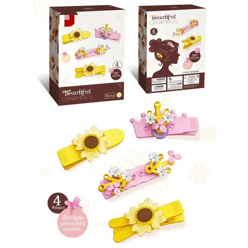 KTX-427923 DIY Building Block Jewelry Set - Creative Assembled Bricks for Girls, Decorative Dessert Flowers and Hair Bands
