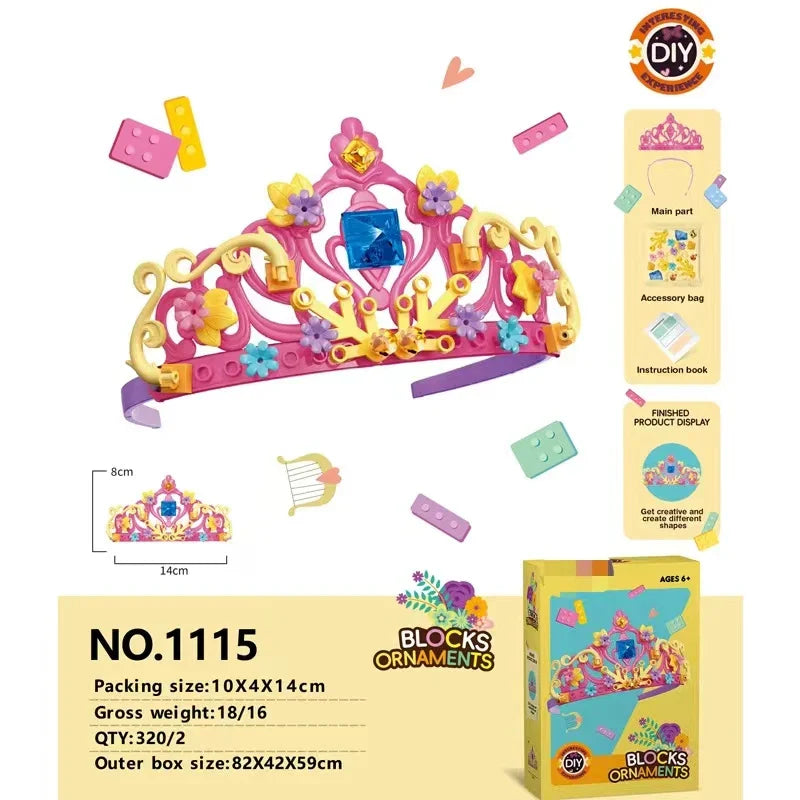 KTX-427923 DIY Building Block Jewelry Set - Creative Assembled Bricks for Girls, Decorative Dessert Flowers and Hair Bands
