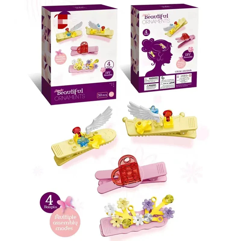 KTX-427923 DIY Building Block Jewelry Set - Creative Assembled Bricks for Girls, Decorative Dessert Flowers and Hair Bands