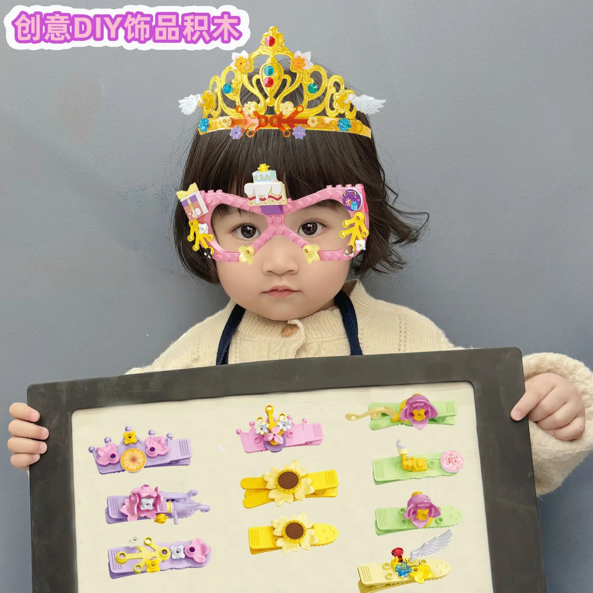 KTX-427923 DIY Building Block Jewelry Set - Creative Assembled Bricks for Girls, Decorative Dessert Flowers and Hair Bands