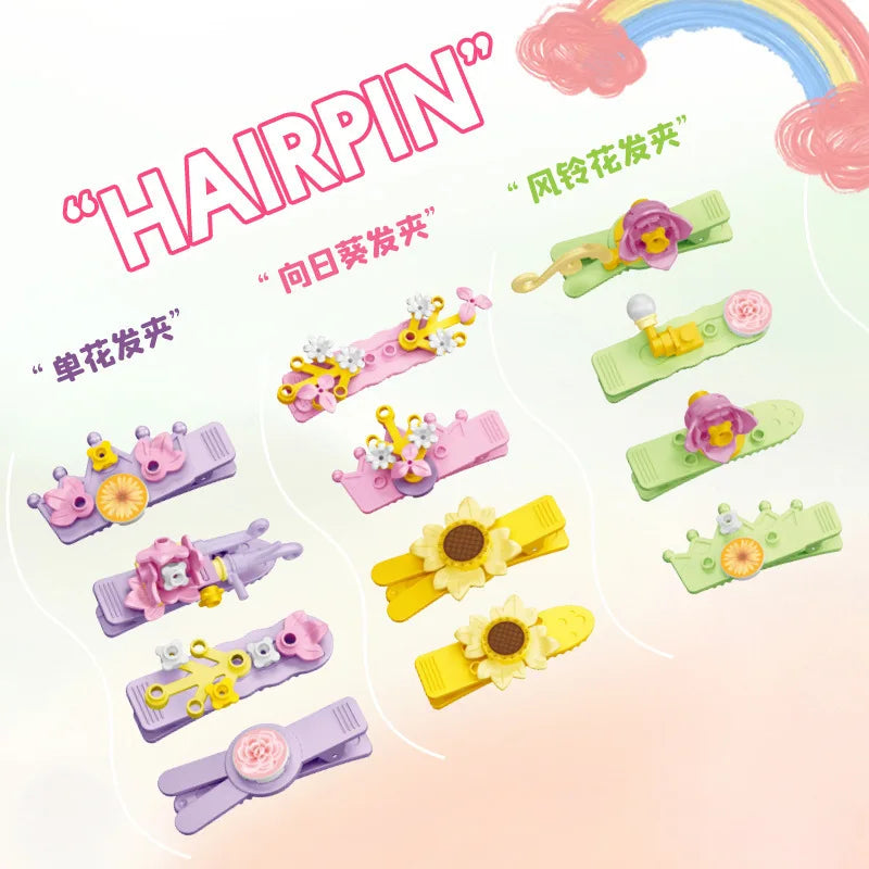 KTX-427923 DIY Building Block Jewelry Set - Creative Assembled Bricks for Girls, Decorative Dessert Flowers and Hair Bands