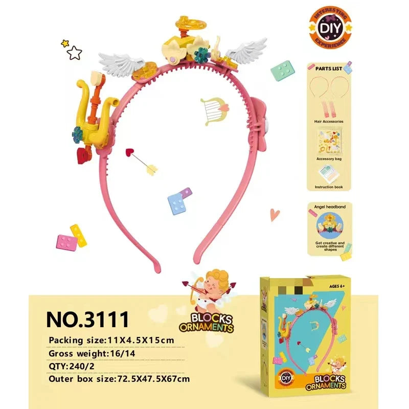 KTX-427923 DIY Building Block Jewelry Set - Creative Assembled Bricks for Girls, Decorative Dessert Flowers and Hair Bands
