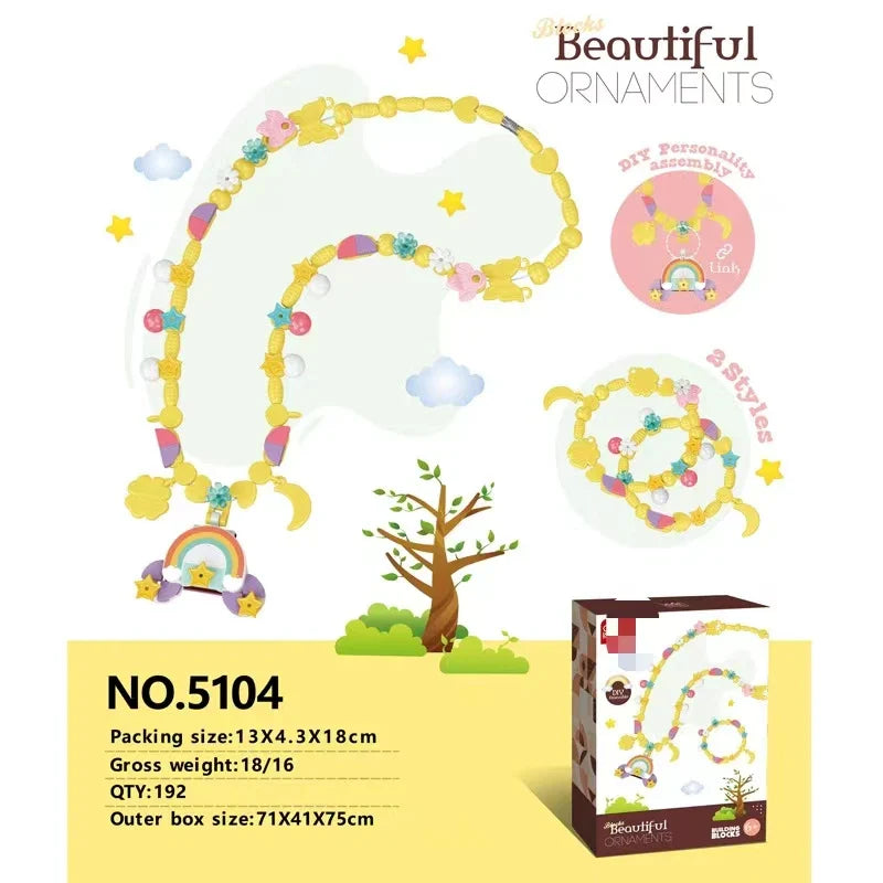KTX-427923 DIY Building Block Jewelry Set - Creative Assembled Bricks for Girls, Decorative Dessert Flowers and Hair Bands
