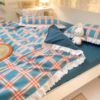 HKM-427923 Rainbow Stripes Lace 4-Piece Duvet Cover Set with Bed Sheet and Skirt