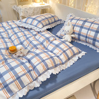 HKM-427923 Rainbow Stripes Lace 4-Piece Duvet Cover Set with Bed Sheet and Skirt