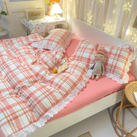 HKM-427923 Rainbow Stripes Lace 4-Piece Duvet Cover Set with Bed Sheet and Skirt