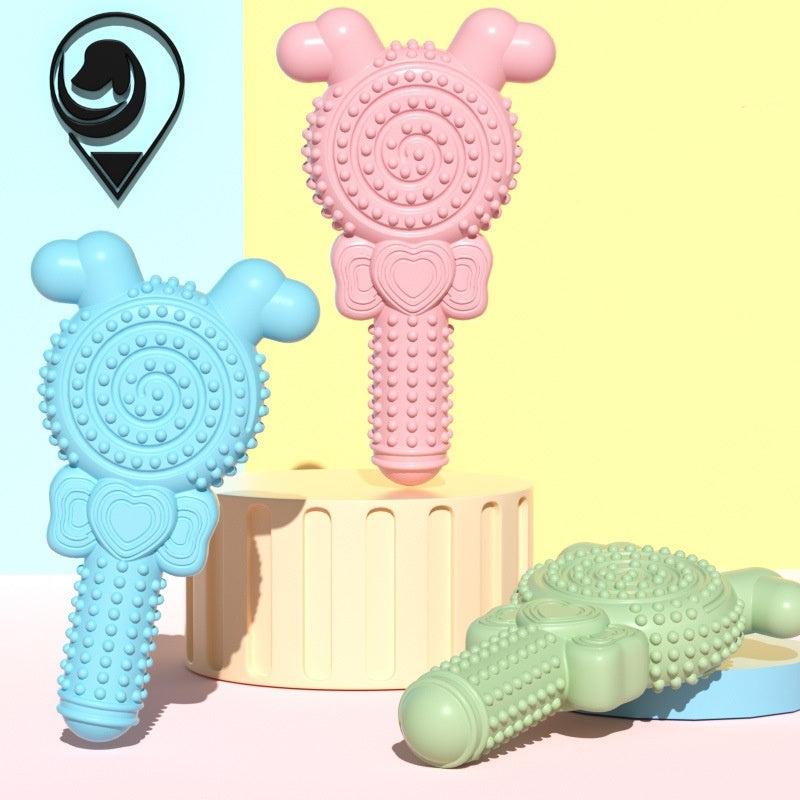 HKM-428563 Bite-Resistant TPR Dog Toy - Lollipop Shape in Gentle Blue, Cherry Blossom, Avocado Green