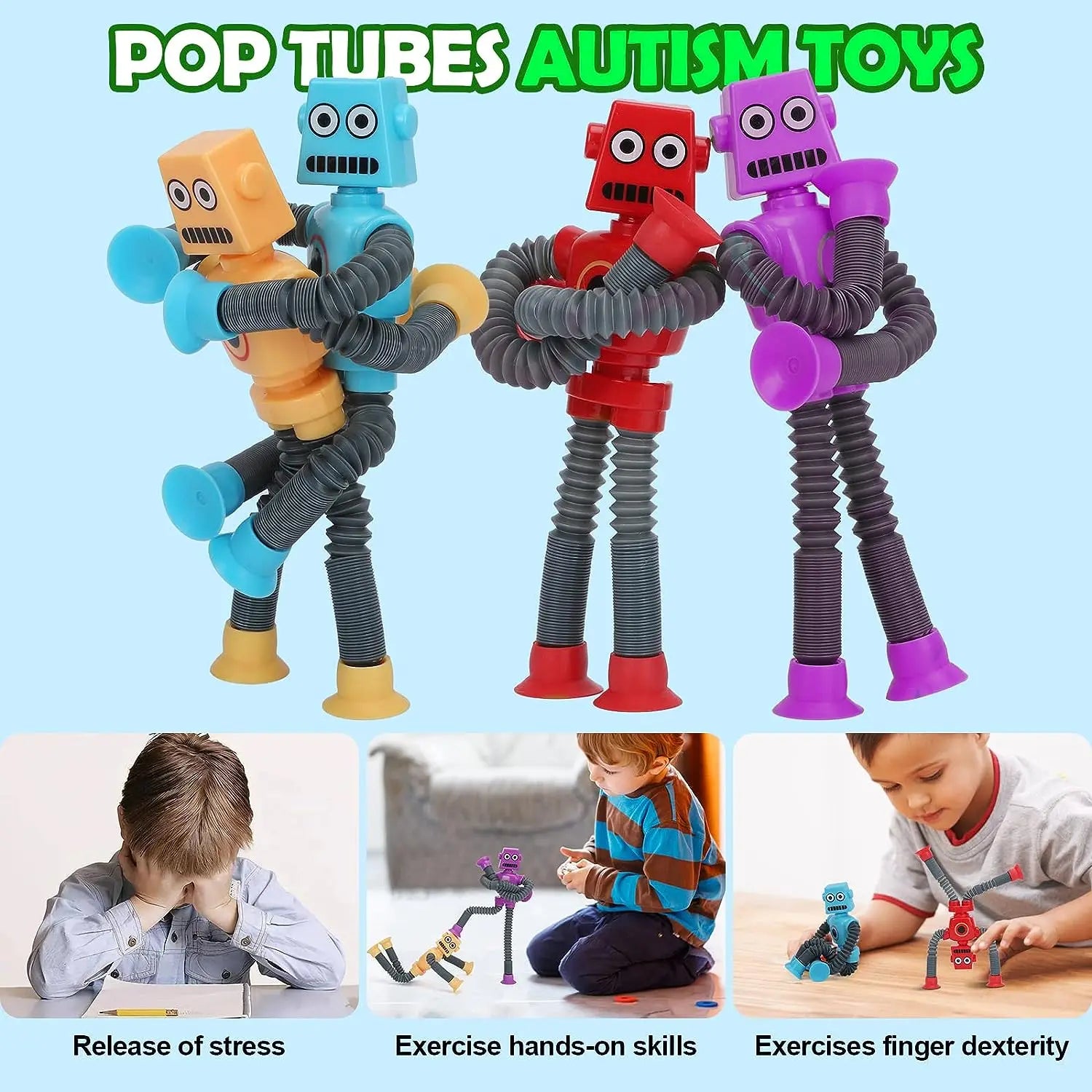 HKM-428883 Robotics Light Stretching Suction Cup Fidget Sensory Tubes for Kids and Adults