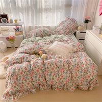 HKM-429075 Floral Cotton Lace Three-Piece Bed Sheet Set for 1.2m to 1.8m Beds