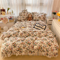 HKM-429075 Floral Cotton Lace Three-Piece Bed Sheet Set for 1.2m to 1.8m Beds