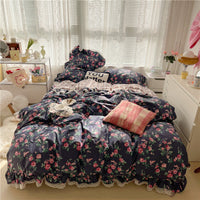 HKM-429075 Floral Cotton Lace Three-Piece Bed Sheet Set for 1.2m to 1.8m Beds