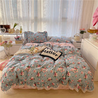 HKM-429075 Floral Cotton Lace Three-Piece Bed Sheet Set for 1.2m to 1.8m Beds