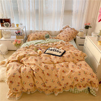HKM-429075 Floral Cotton Lace Three-Piece Bed Sheet Set for 1.2m to 1.8m Beds