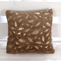 HKM-429203 Plush Bronzing Cushion Pillow with Solid Color and Leaf Pattern for Bay Window, 43x43cm