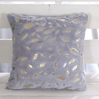 HKM-429203 Plush Bronzing Cushion Pillow with Solid Color and Leaf Pattern for Bay Window, 43x43cm