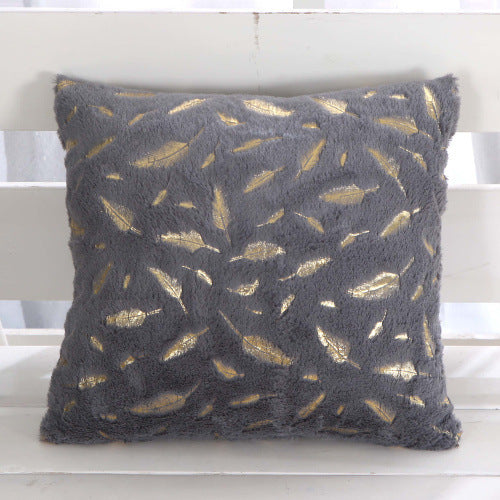 HKM-429203 Plush Bronzing Cushion Pillow with Solid Color and Leaf Pattern for Bay Window, 43x43cm