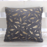 HKM-429203 Plush Bronzing Cushion Pillow with Solid Color and Leaf Pattern for Bay Window, 43x43cm