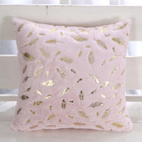 HKM-429203 Plush Bronzing Cushion Pillow with Solid Color and Leaf Pattern for Bay Window, 43x43cm