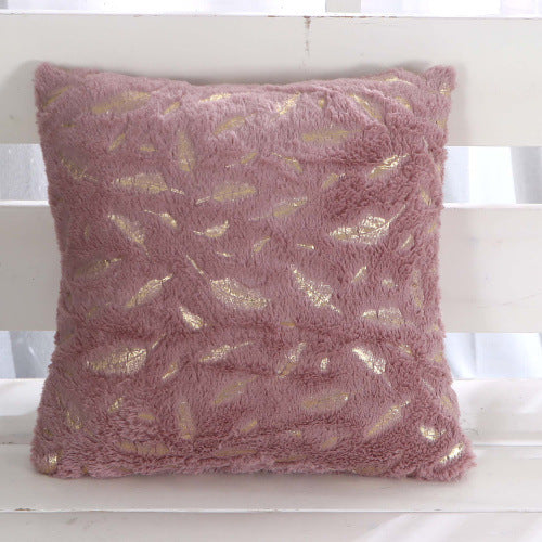 HKM-429203 Plush Bronzing Cushion Pillow with Solid Color and Leaf Pattern for Bay Window, 43x43cm