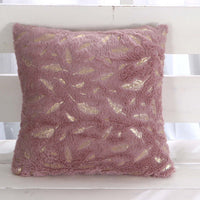 HKM-429203 Plush Bronzing Cushion Pillow with Solid Color and Leaf Pattern for Bay Window, 43x43cm