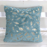 HKM-429203 Plush Bronzing Cushion Pillow with Solid Color and Leaf Pattern for Bay Window, 43x43cm