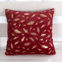HKM-429203 Plush Bronzing Cushion Pillow with Solid Color and Leaf Pattern for Bay Window, 43x43cm