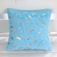 HKM-429203 Plush Bronzing Cushion Pillow with Solid Color and Leaf Pattern for Bay Window, 43x43cm