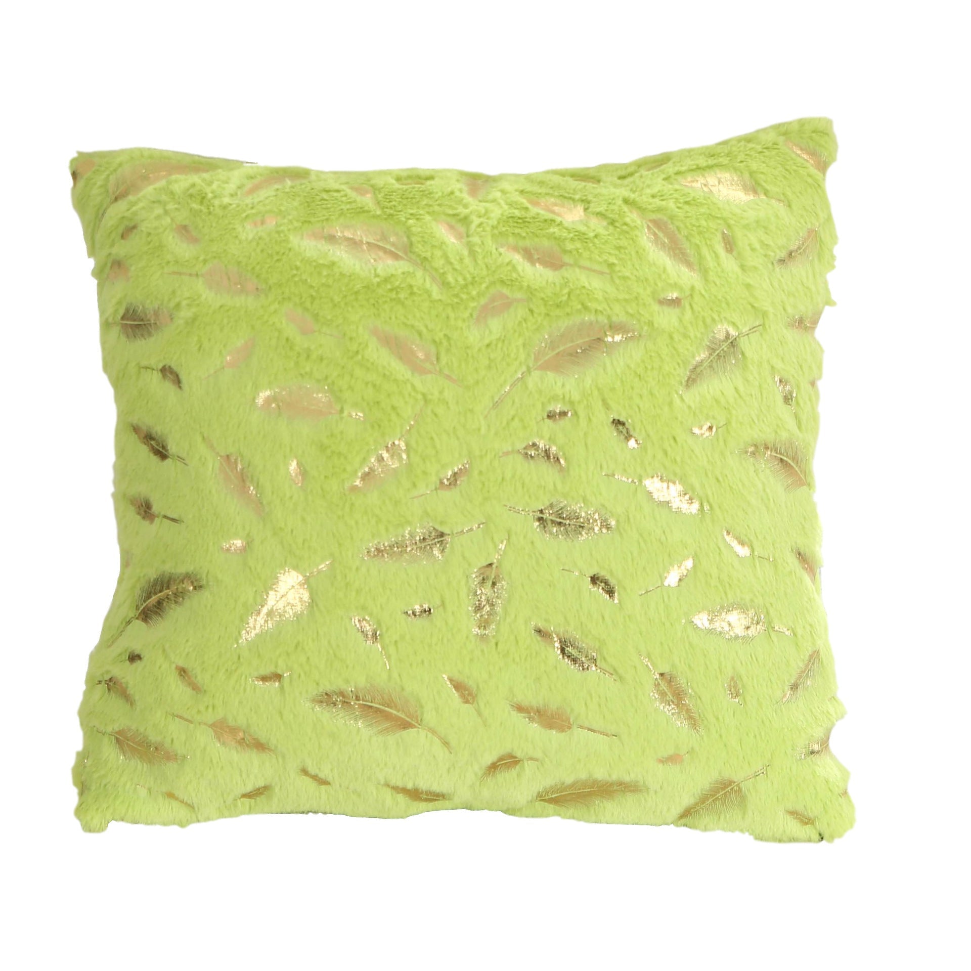 HKM-429203 Plush Bronzing Cushion Pillow with Solid Color and Leaf Pattern for Bay Window, 43x43cm