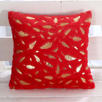 HKM-429203 Plush Bronzing Cushion Pillow with Solid Color and Leaf Pattern for Bay Window, 43x43cm