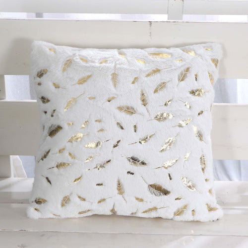 HKM-429203 Plush Bronzing Cushion Pillow with Solid Color and Leaf Pattern for Bay Window, 43x43cm