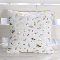 HKM-429203 Plush Bronzing Cushion Pillow with Solid Color and Leaf Pattern for Bay Window, 43x43cm