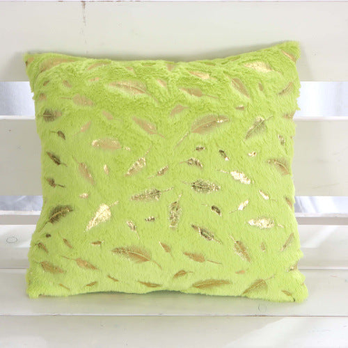HKM-429203 Plush Bronzing Cushion Pillow with Solid Color and Leaf Pattern for Bay Window, 43x43cm