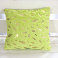 HKM-429203 Plush Bronzing Cushion Pillow with Solid Color and Leaf Pattern for Bay Window, 43x43cm
