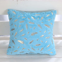 HKM-429203 Plush Bronzing Cushion Pillow with Solid Color and Leaf Pattern for Bay Window, 43x43cm