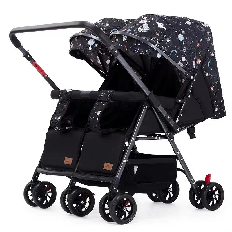 KTX-429267 Double Child Stroller for Newborns and Toddlers, Foldable Travel Pram for Two Kids