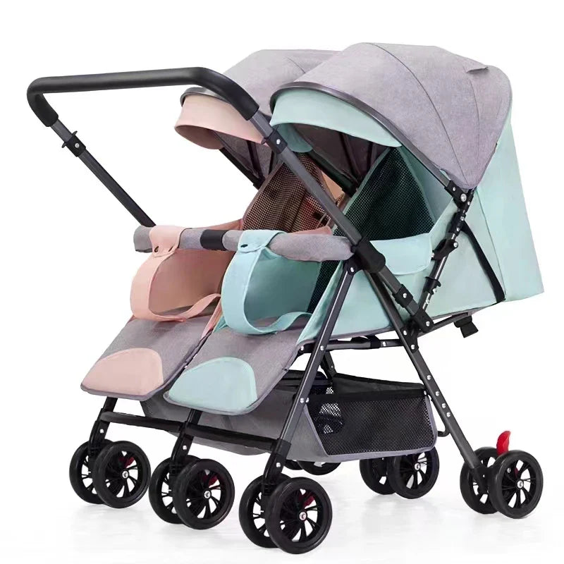 KTX-429267 Double Child Stroller for Newborns and Toddlers, Foldable Travel Pram for Two Kids