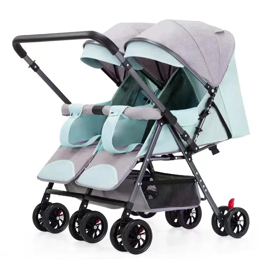 KTX-429267 Double Child Stroller for Newborns and Toddlers, Foldable Travel Pram for Two Kids