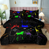 HKM-429395 Black Gaming Comforter Set with Controller Design - Includes Comforter and Pillow Shams in Multiple Sizes