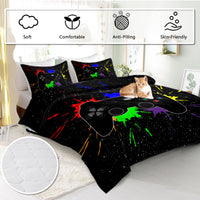 HKM-429395 Black Gaming Comforter Set with Controller Design - Includes Comforter and Pillow Shams in Multiple Sizes