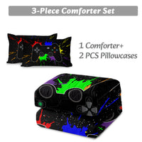 HKM-429395 Black Gaming Comforter Set with Controller Design - Includes Comforter and Pillow Shams in Multiple Sizes