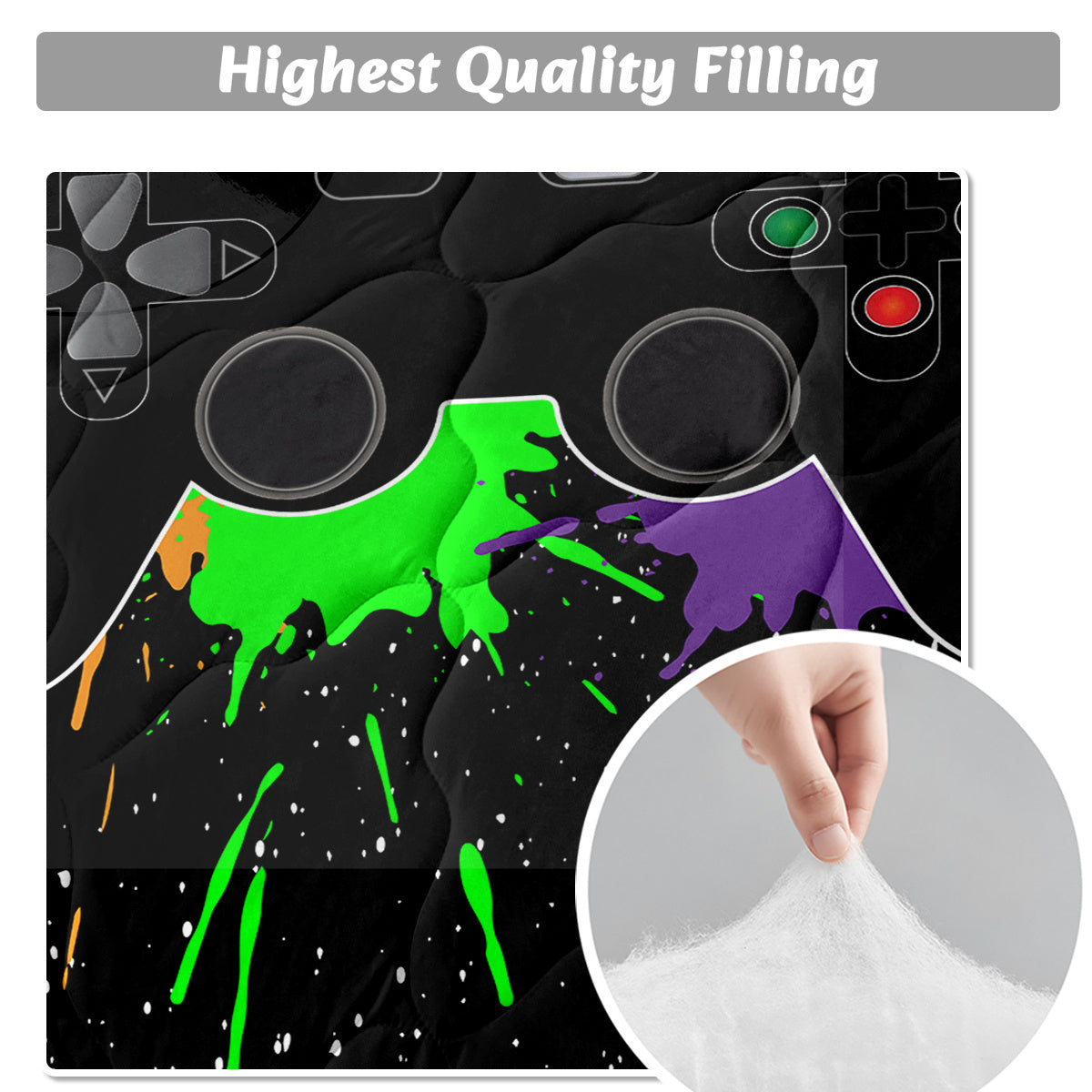 HKM-429395 Black Gaming Comforter Set with Controller Design - Includes Comforter and Pillow Shams in Multiple Sizes