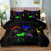 HKM-429395 Black Gaming Comforter Set with Controller Design - Includes Comforter and Pillow Shams in Multiple Sizes