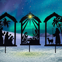 HKM-429523 Christmas Shadow Pile Outdoor Metal Silhouette Decor Set – 3 Pieces, Iron, 30x17CM