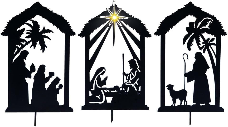 HKM-429523 Christmas Shadow Pile Outdoor Metal Silhouette Decor Set – 3 Pieces, Iron, 30x17CM
