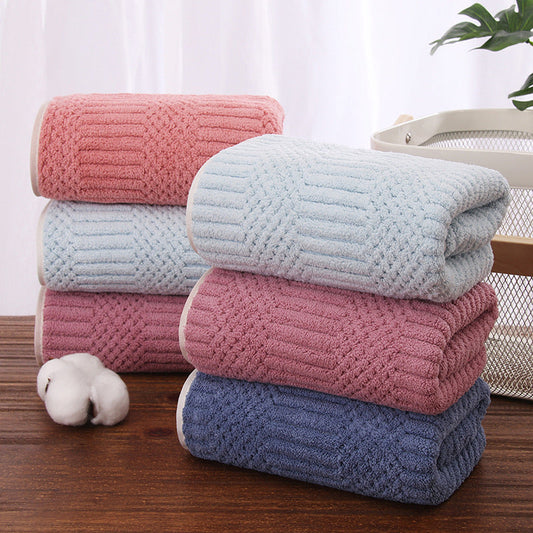 HKM-429651 Quick-Drying Striped Coral Fleece Bath Towel in Vibrant Colors