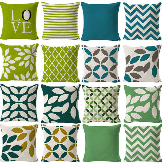 HKM-429779 Green Cotton Linen Pillow Cover for Sofa and Office Use, 45x45cm