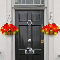 HKM-430035 Red Christmas Flower Hanging Basket for Wall or Door Decorations