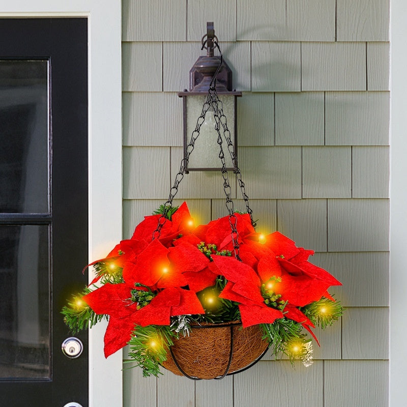 KTX-430035 Red Christmas Flower Hanging Basket for Wall or Door Decorations