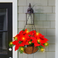 HKM-430035 Red Christmas Flower Hanging Basket for Wall or Door Decorations