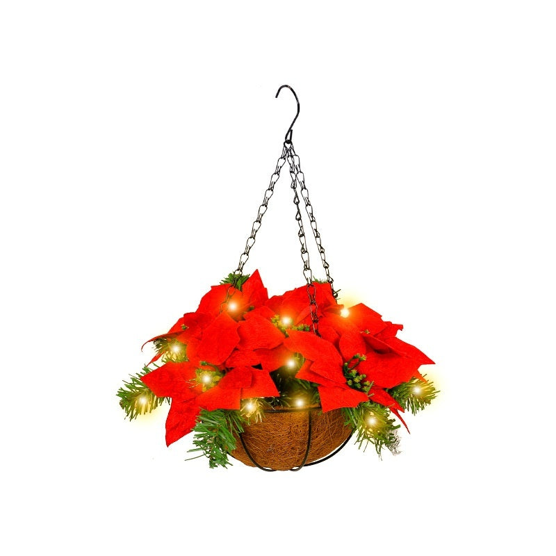 KTX-430035 Red Christmas Flower Hanging Basket for Wall or Door Decorations